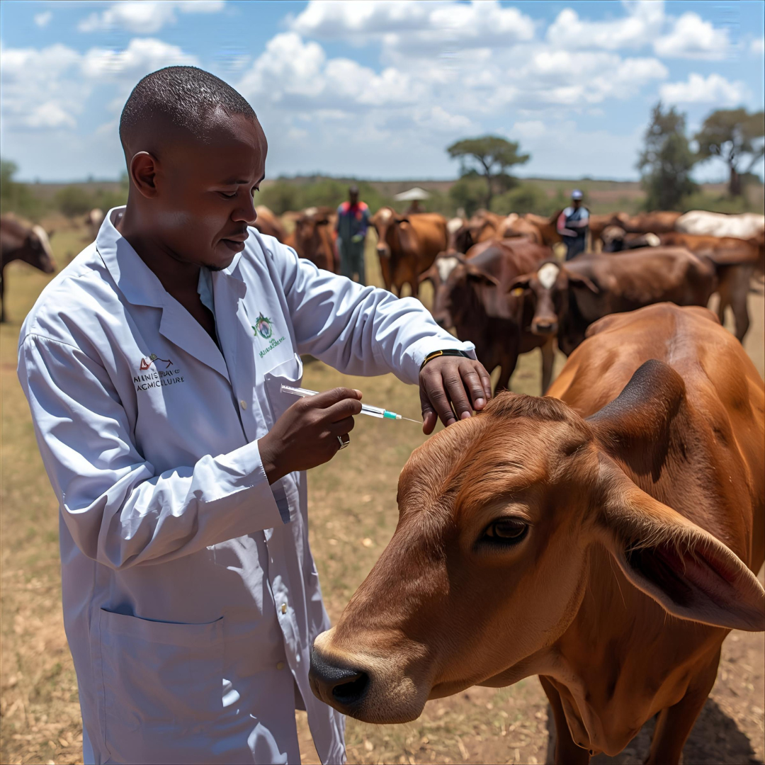 AI generated image of an Animal Health Service Provider vaccinating cattle